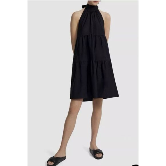 New Theory Pink Coral Halter Tier Mini Dress Tech Lawn Women’s Size Medium - Picture 5 of 6